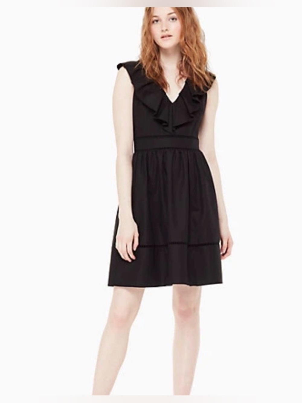 ♠️ Kate Spade Black Ruffle V-Neck Event Dress. LBD. US 2